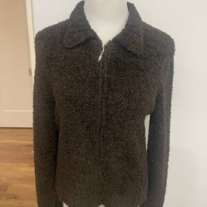 French Connection Dark Brown Size M Chenille Zippered Cardigan Sweater